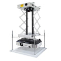 Electric ceiling mount hanger for projectors with remote control and ultra-thin chassis.