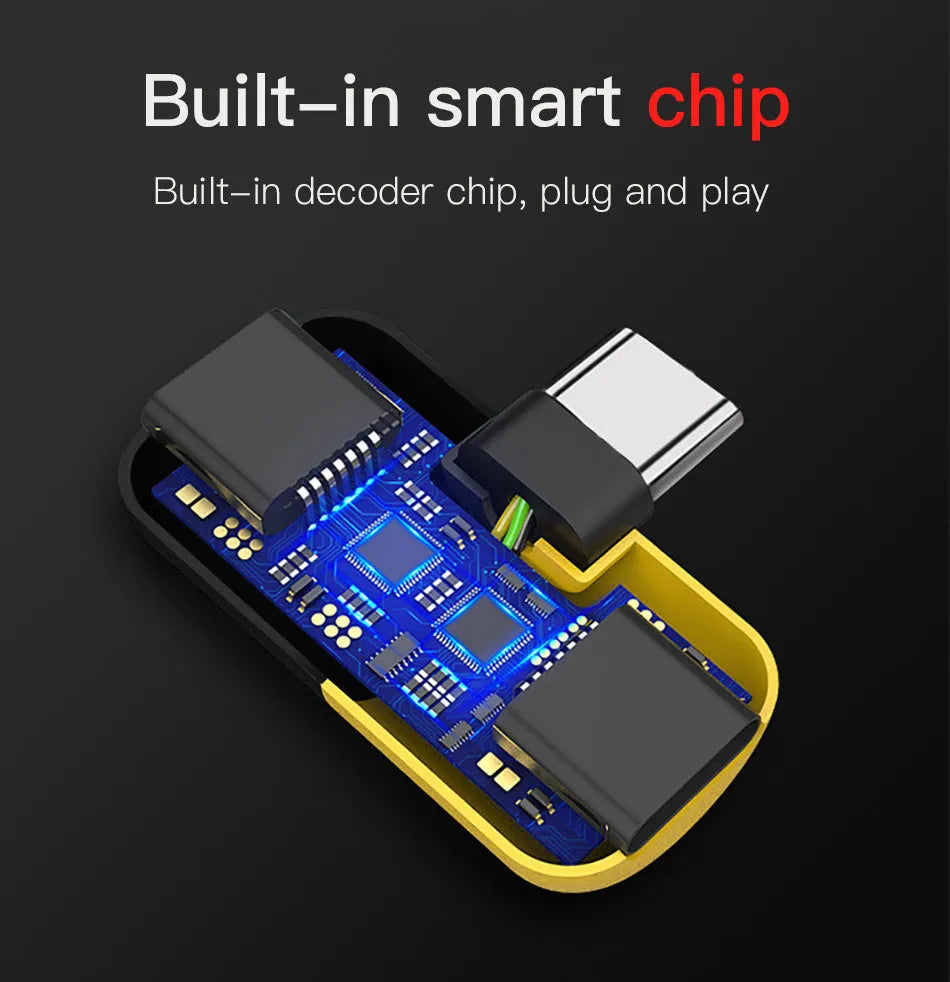 Blue Huawei smartphone charging audio adapter with 3.5mm headphone port and charging connector