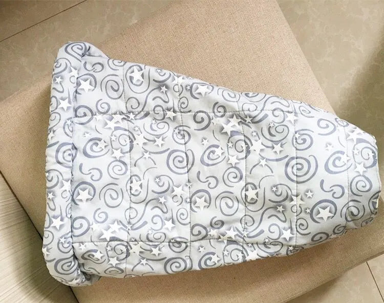 Polyester baby carrier protective blanket with dot pattern, available in small and large sizes as a drool-absorbing saliva towel.