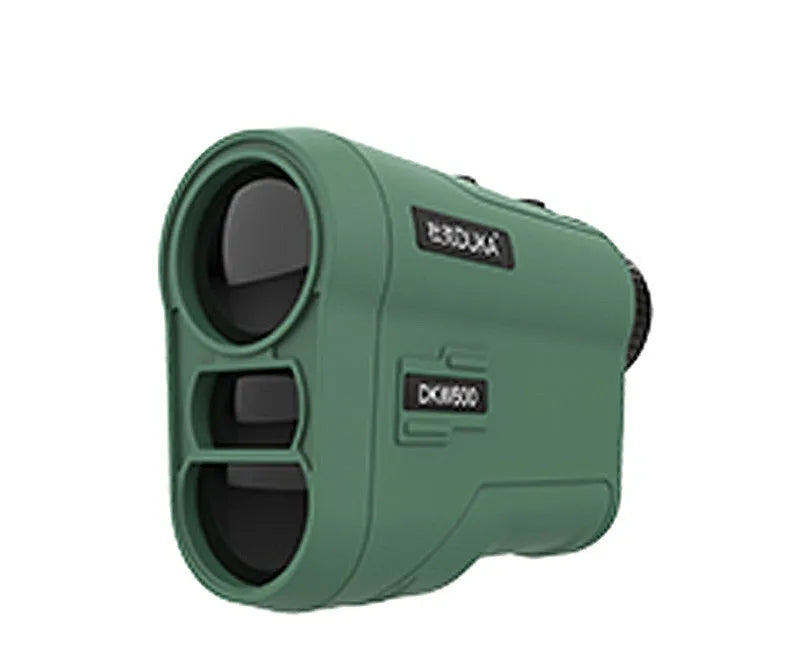 Handheld laser rangefinder for golf and outdoor distance measurement.