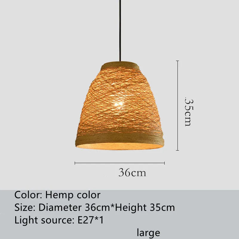 Rattan woven ball hanging lamp with adjustable height for pastoral interior lighting