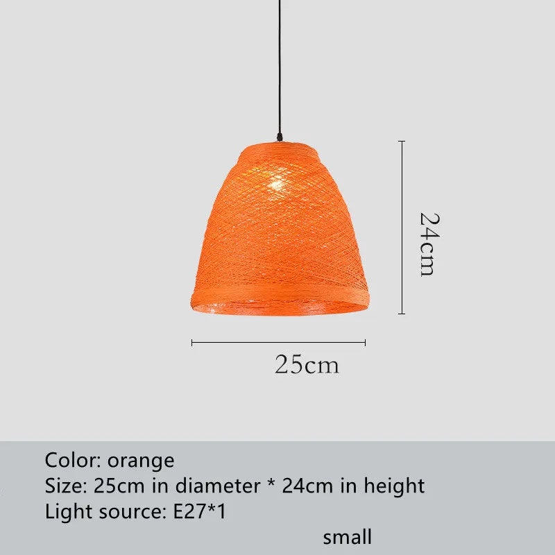 Rattan woven ball hanging lamp with adjustable height for pastoral interior lighting