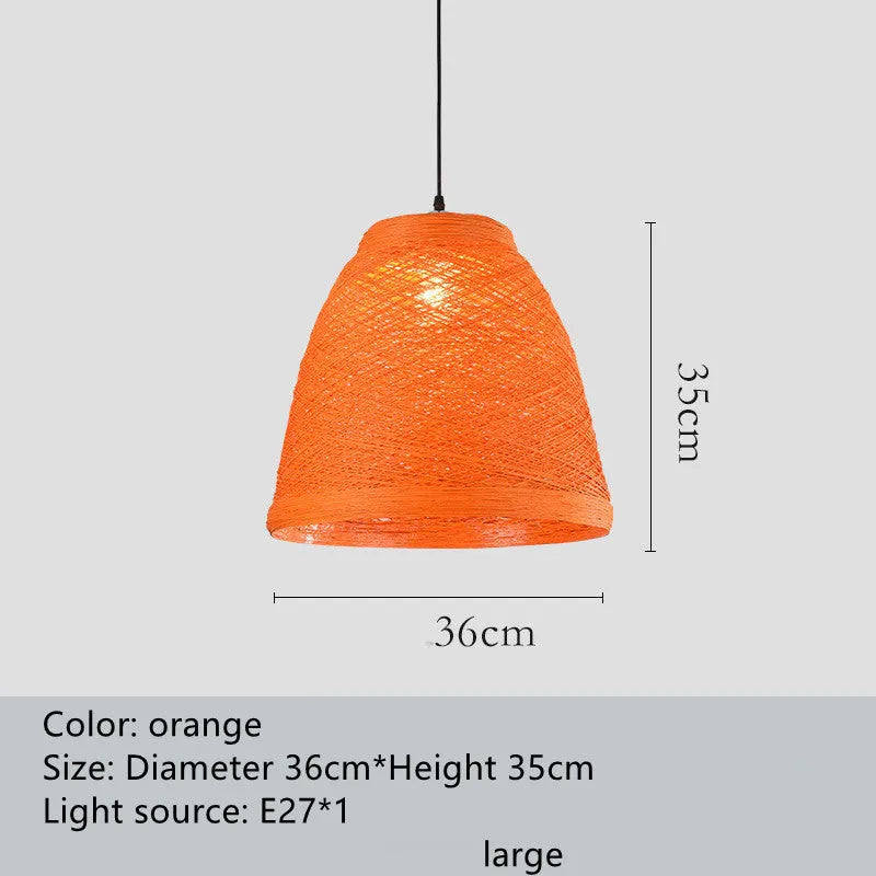 Rattan woven ball hanging lamp with adjustable height for pastoral interior lighting