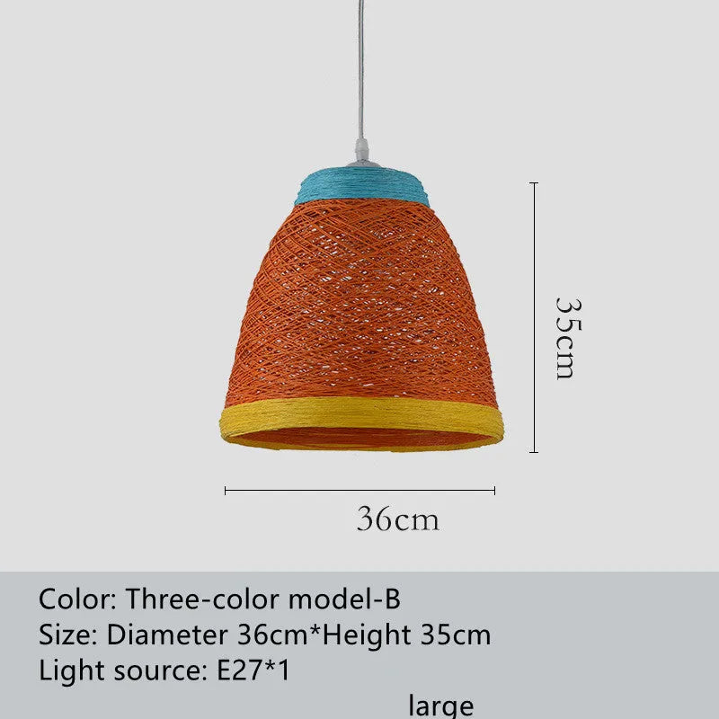 Rattan woven ball hanging lamp with adjustable height for pastoral interior lighting