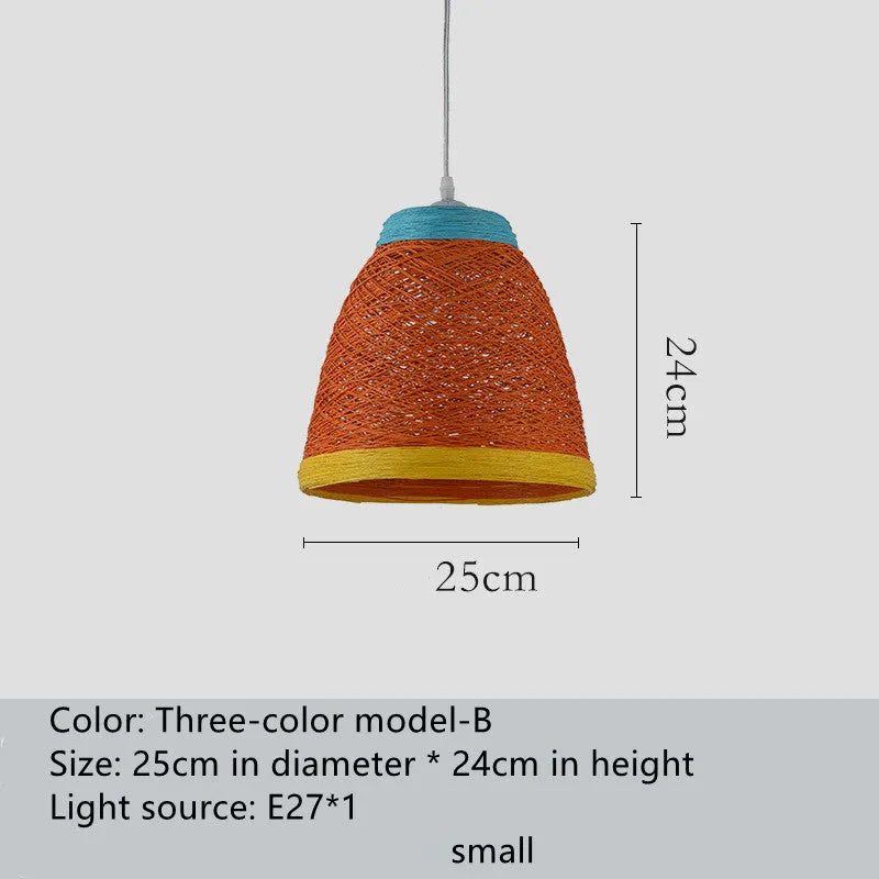 Rattan woven ball hanging lamp with adjustable height for pastoral interior lighting