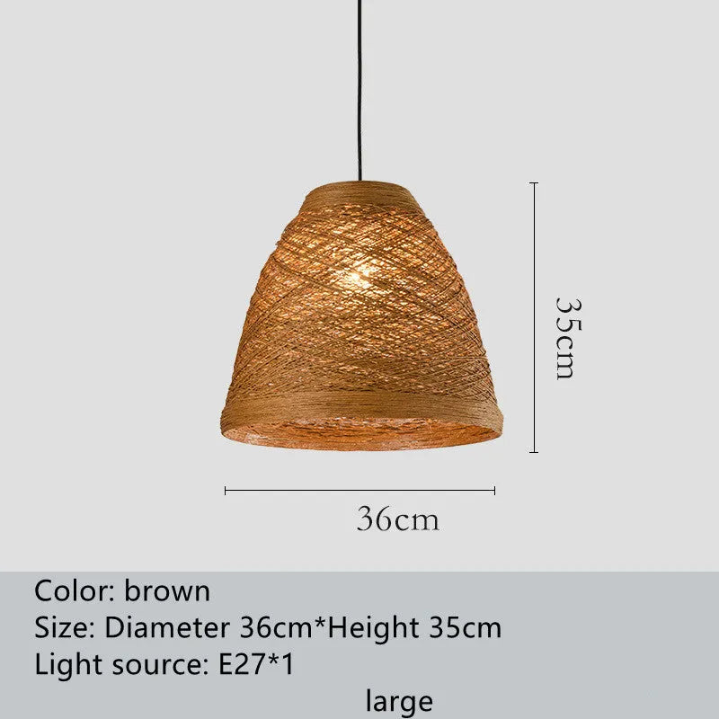 Rattan woven ball hanging lamp with adjustable height for pastoral interior lighting