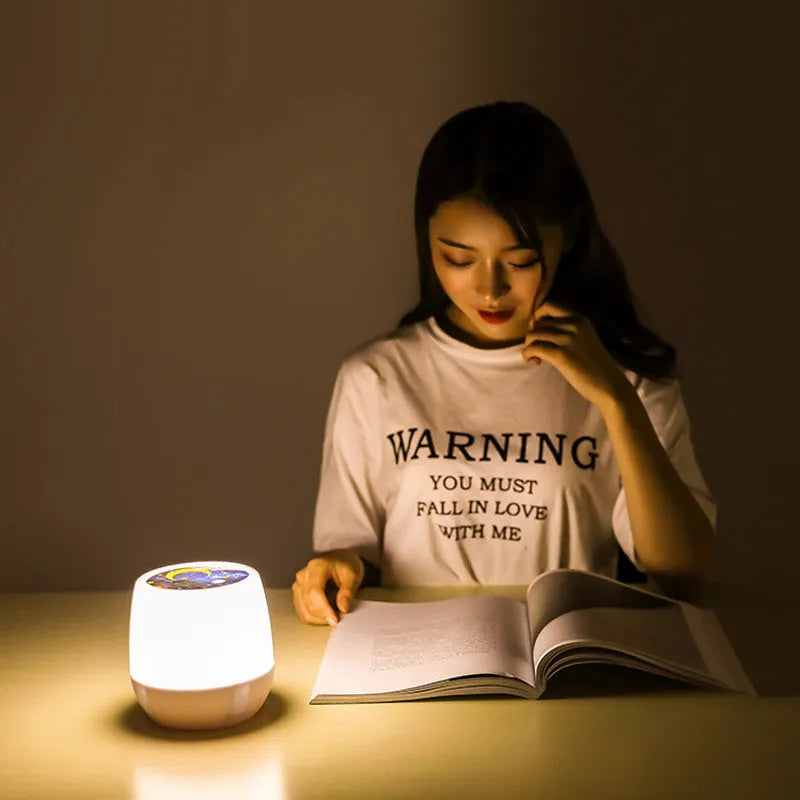 Pruixin rotating projector night light displaying star patterns on bedroom wall