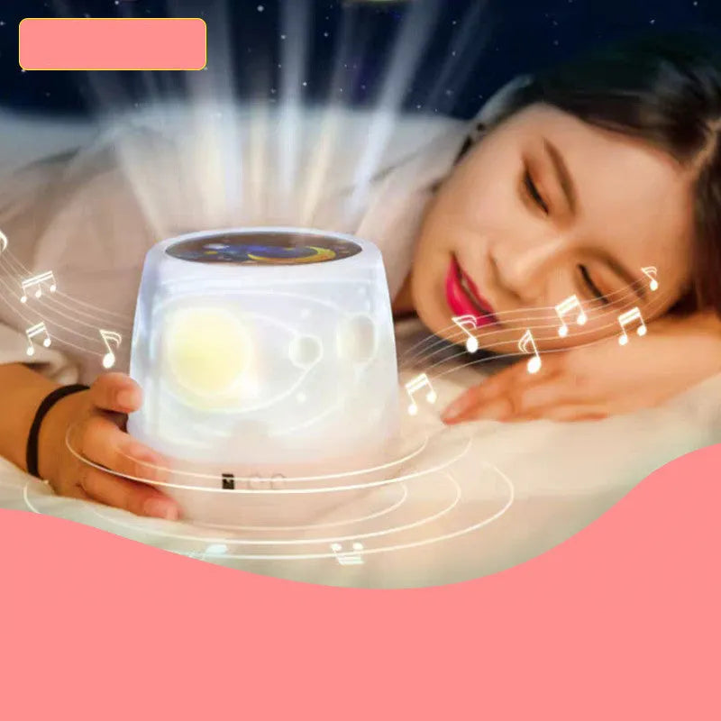 Pruixin rotating projector night light displaying star patterns on bedroom wall