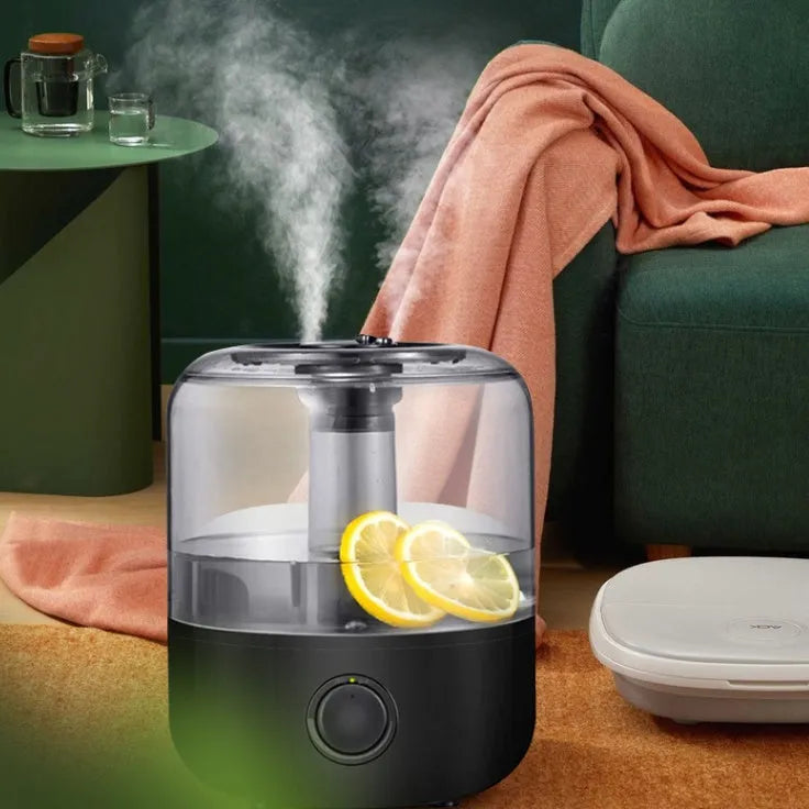 Black or white desktop humidifier with 3 litre capacity and compact design for bedroom use