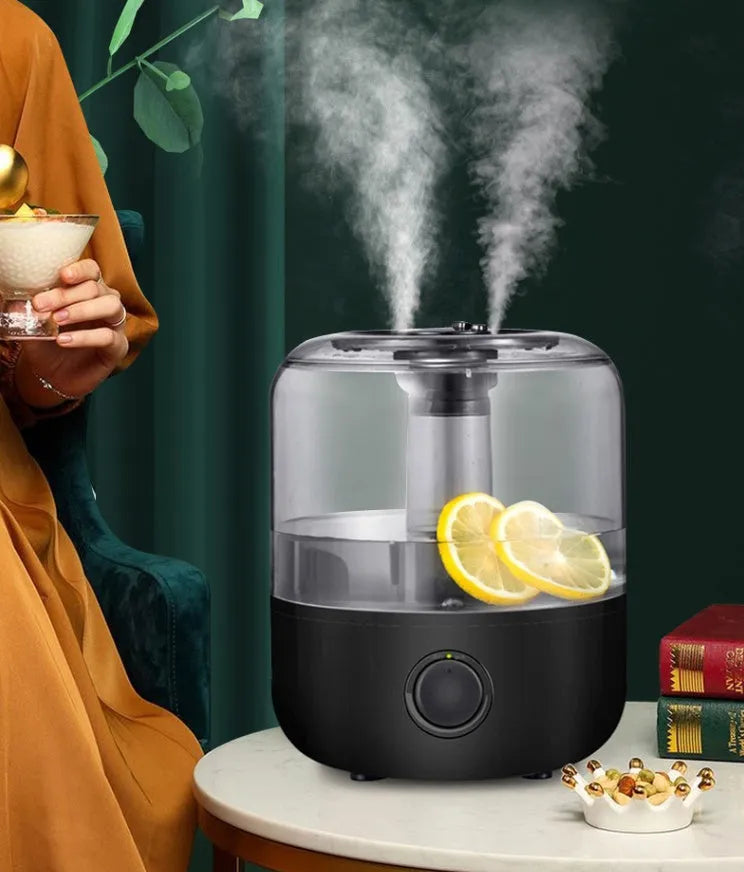 Black or white desktop humidifier with 3 litre capacity and compact design for bedroom use