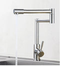 Silver stainless steel kitchen or bathroom mixer tap with a 360-degree rotating spout.