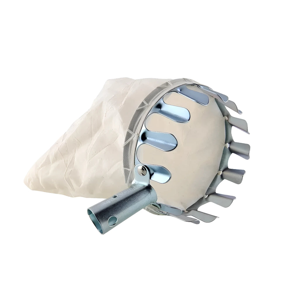 Steel frame fruit picker basket with cloth catcher bag for harvesting orchard fruits