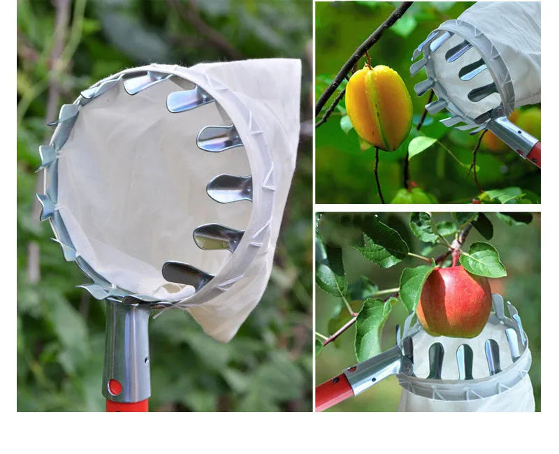 Steel frame fruit picker basket with cloth catcher bag for harvesting orchard fruits