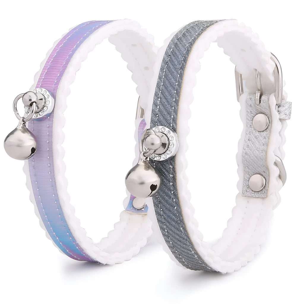 Gradient PU cat collar with silver bell on a neutral background