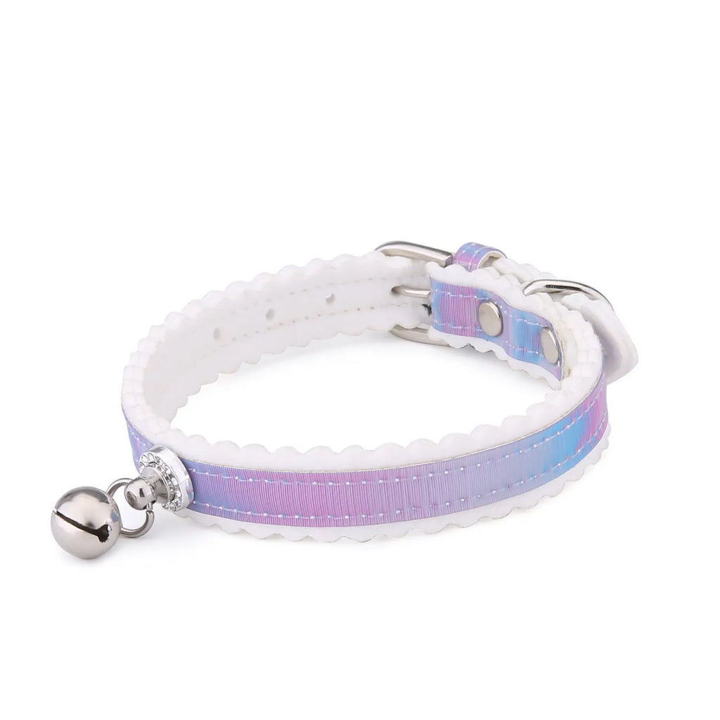 Gradient PU cat collar with silver bell on a neutral background