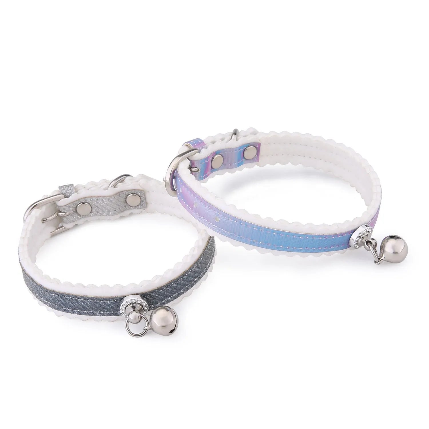 Gradient PU cat collar with silver bell on a neutral background
