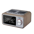 Compact wooden Bluetooth speaker alarm clock radio in golden oil colour with dual drivers and USB charge port