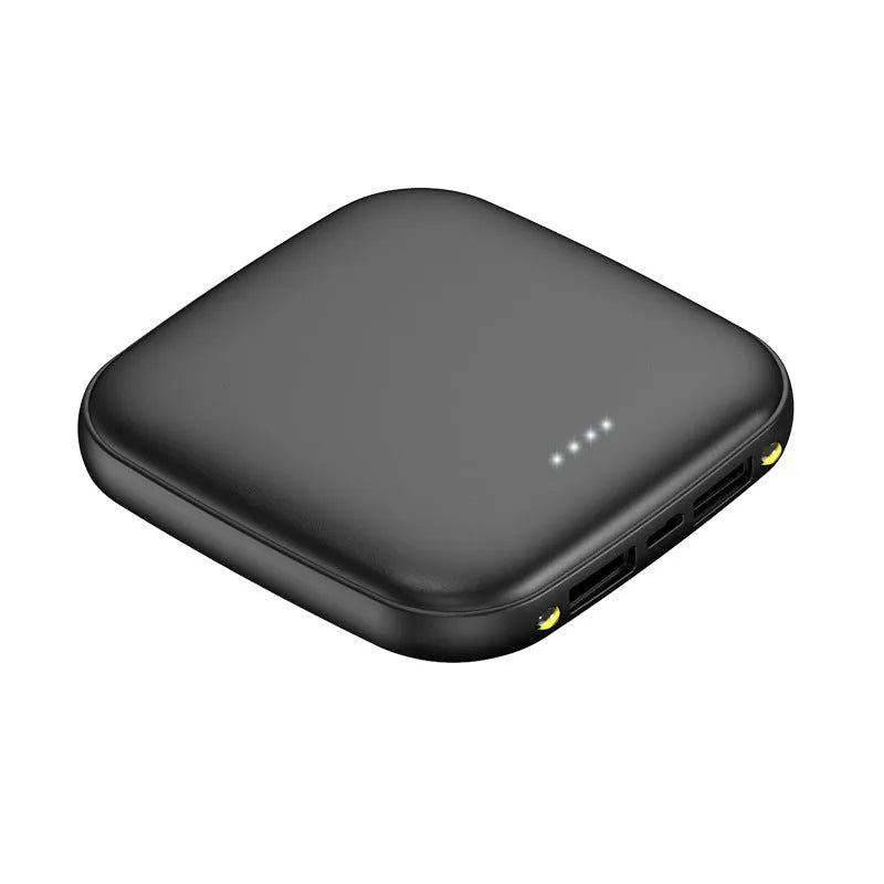 Compact black 20000mAh power bank with LED flashlight, showing dimensions of 82mm.