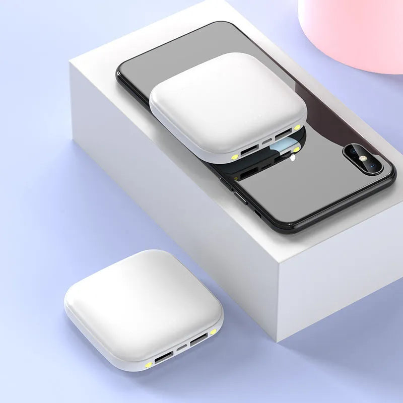 Compact black 20000mAh power bank with LED flashlight, showing dimensions of 82mm.
