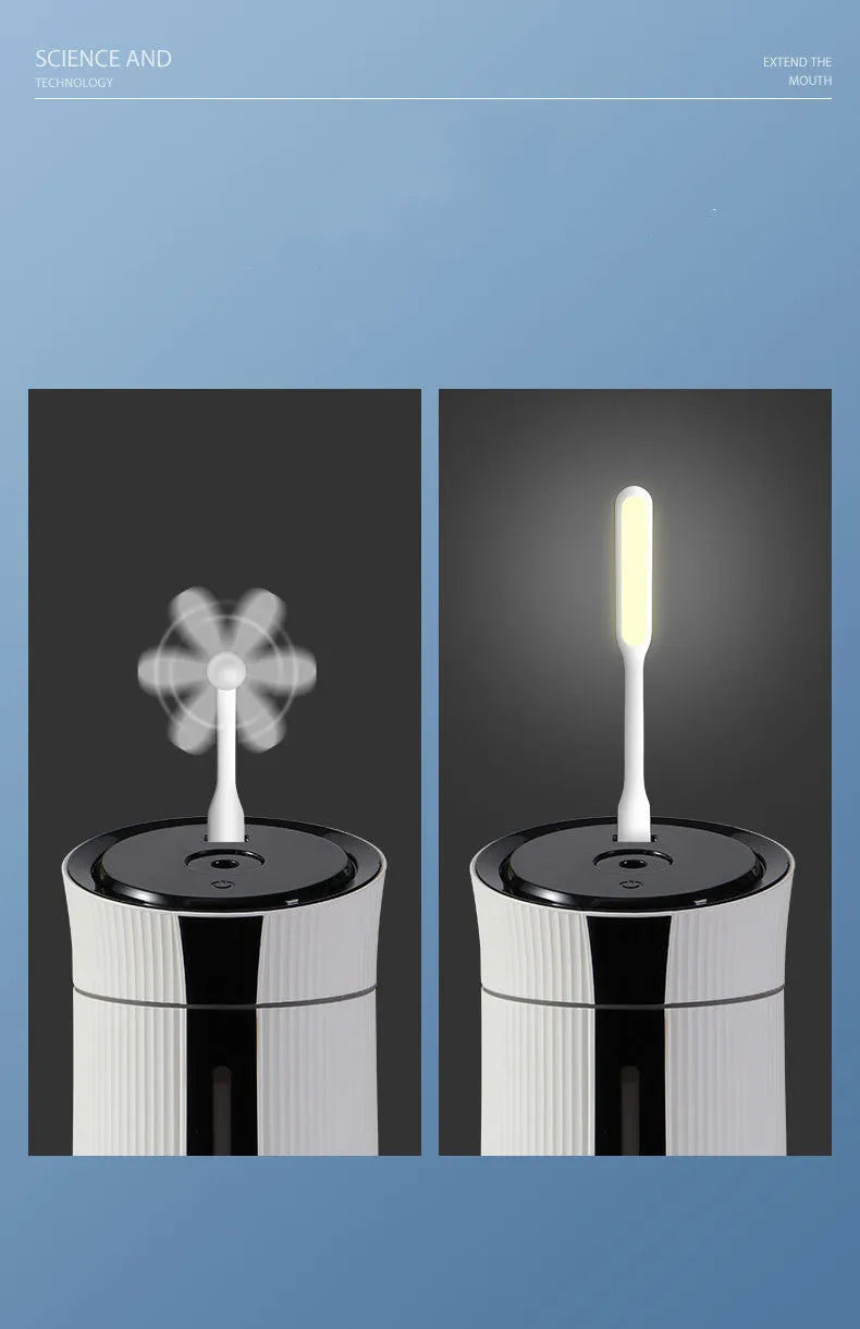 White cylindrical USB humidifier with single fog outlet and water tank for small rooms up to 20 square metres