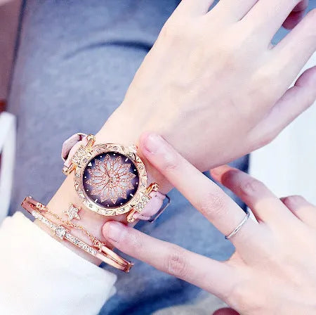 Women's diamond fashion watch with round 32mm dial, mineral glass, and pin buckle clasp in multiple colour options