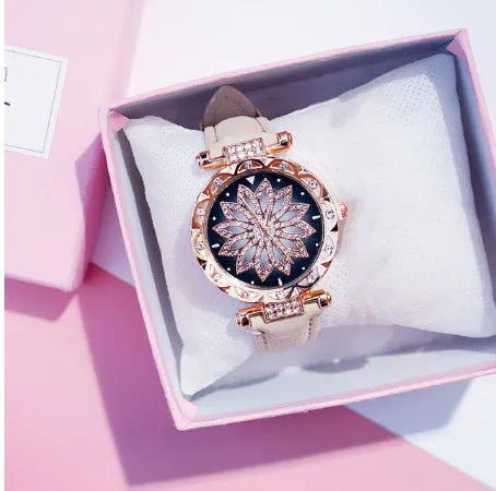 Women's diamond fashion watch with round 32mm dial, mineral glass, and pin buckle clasp in multiple colour options