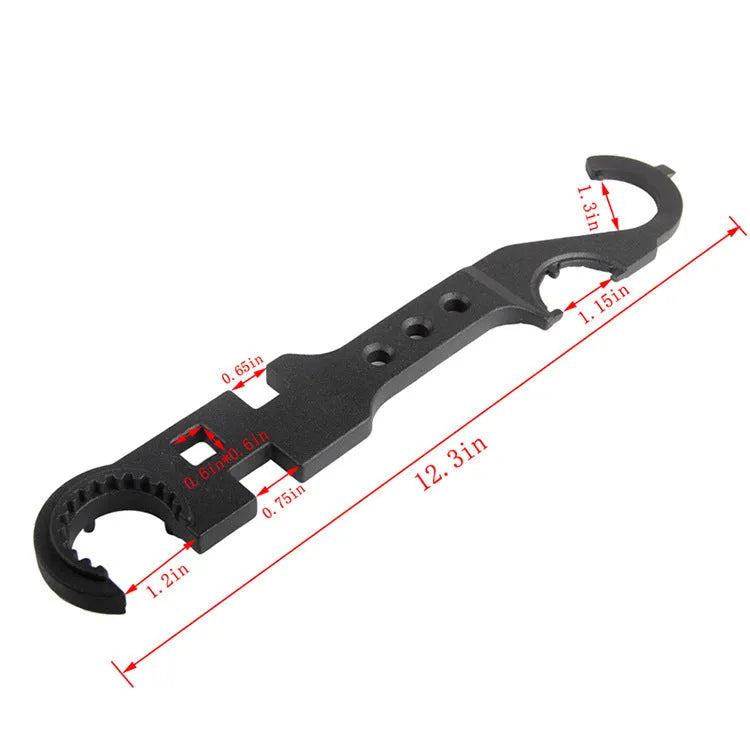 Black 40Cr steel combination wrench for AR15 and M4 rifle maintenance with dual-purpose design