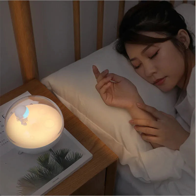 USB cartoon night light with modern design and plastic shade in white or blue colour options