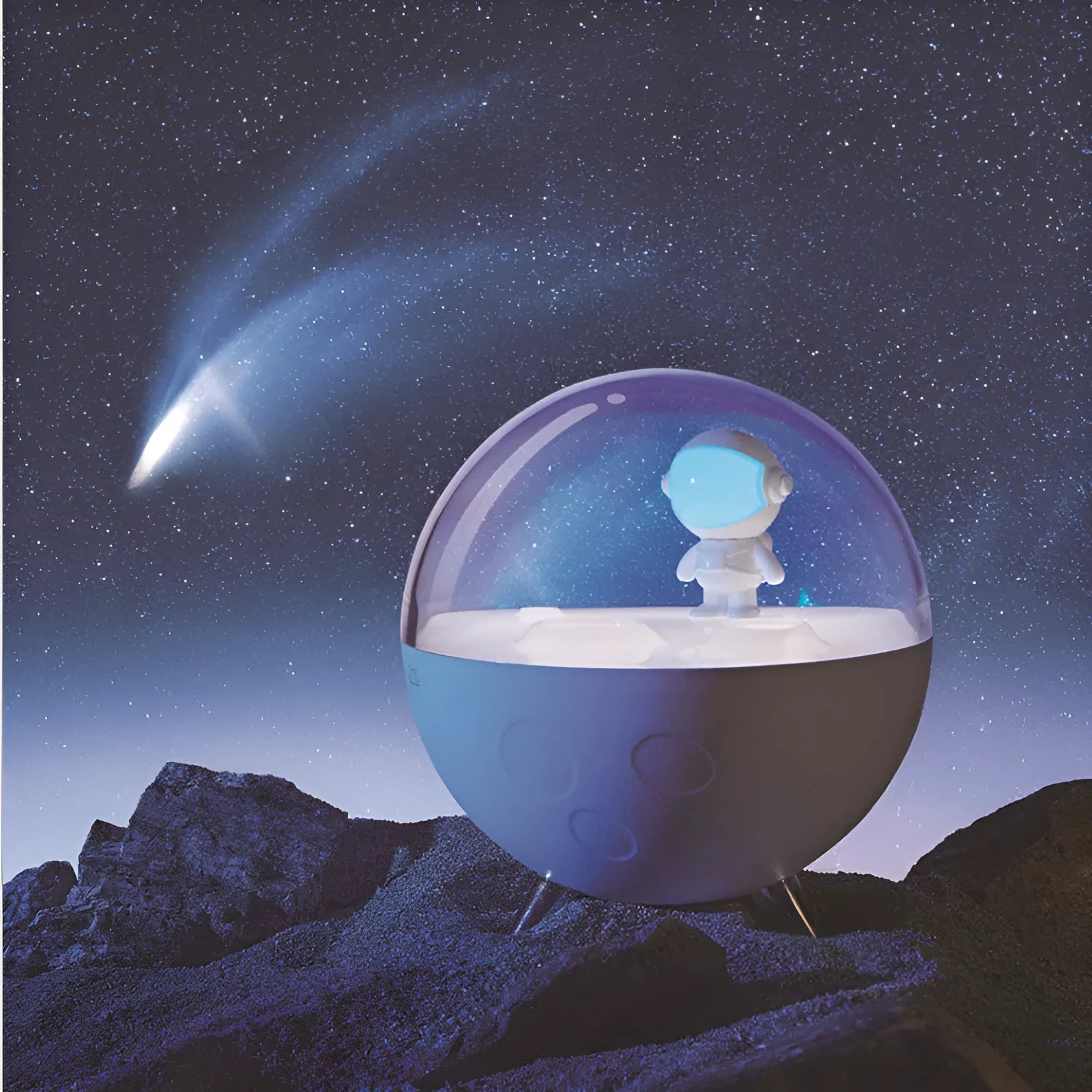 USB cartoon night light with modern design and plastic shade in white or blue colour options