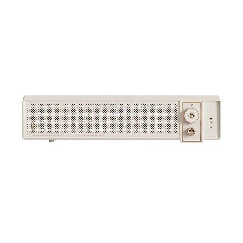 Portable Bluetooth speaker in blue with retro design and push-button controls