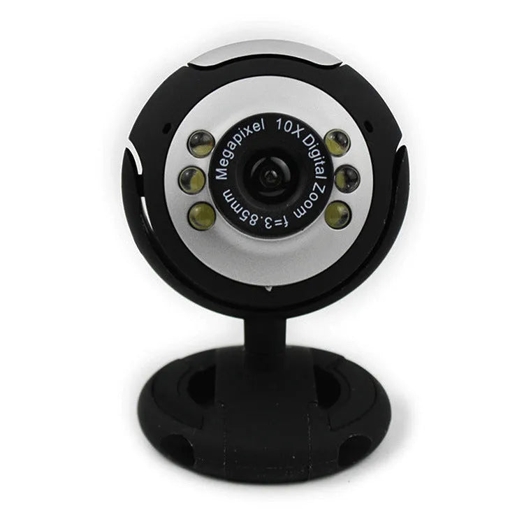USB webcam with six white LED lights around the lens and a manual focus ring.
