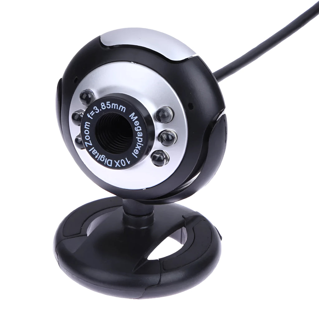 USB webcam with six white LED lights around the lens and a manual focus ring.