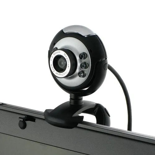 USB webcam with six white LED lights around the lens and a manual focus ring.