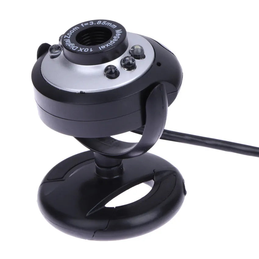 USB webcam with six white LED lights around the lens and a manual focus ring.