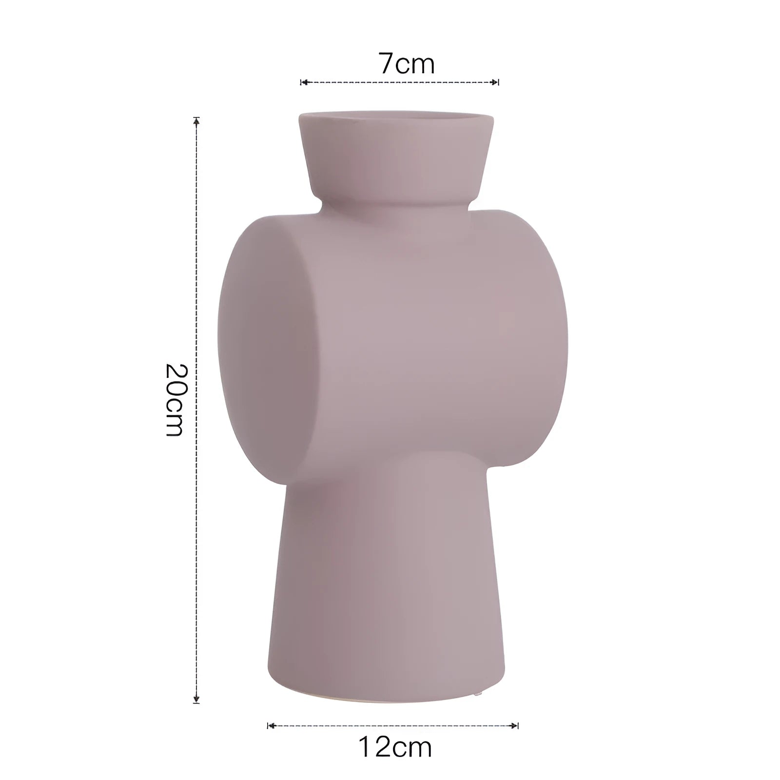 Nordic style Morandi ceramic vase with colour glaze in beige, brown, or purple on a wooden surface.