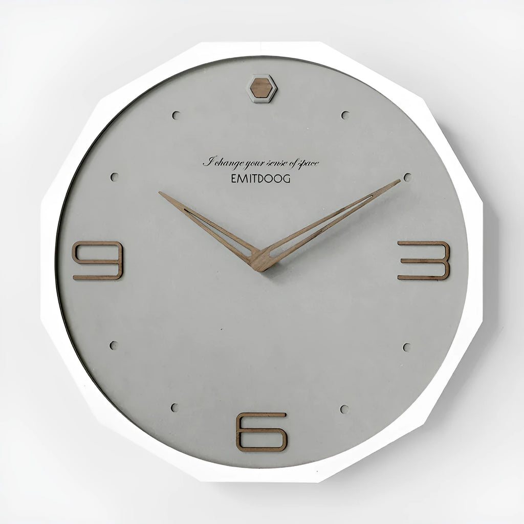 Round Nordic minimalist wall clock with perforated design, 12 inches diameter