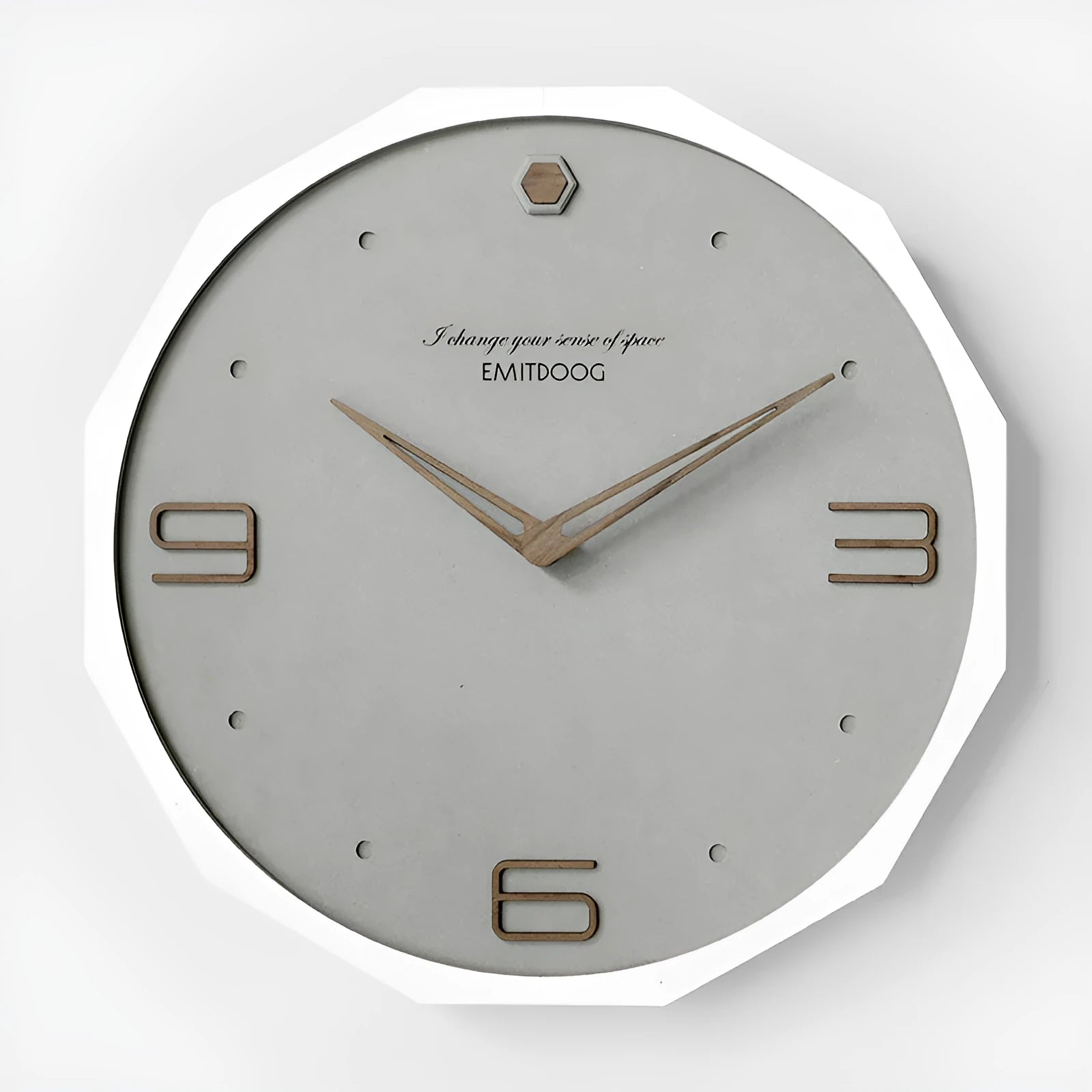Round Nordic minimalist wall clock with perforated design, 12 inches diameter
