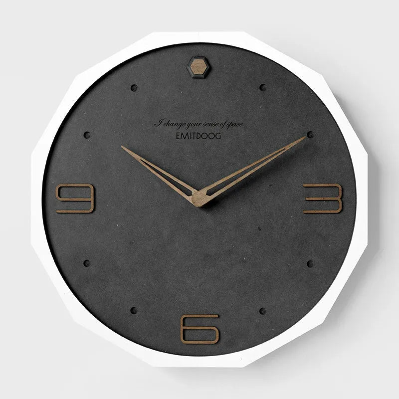 Round Nordic minimalist wall clock with perforated design, 12 inches diameter