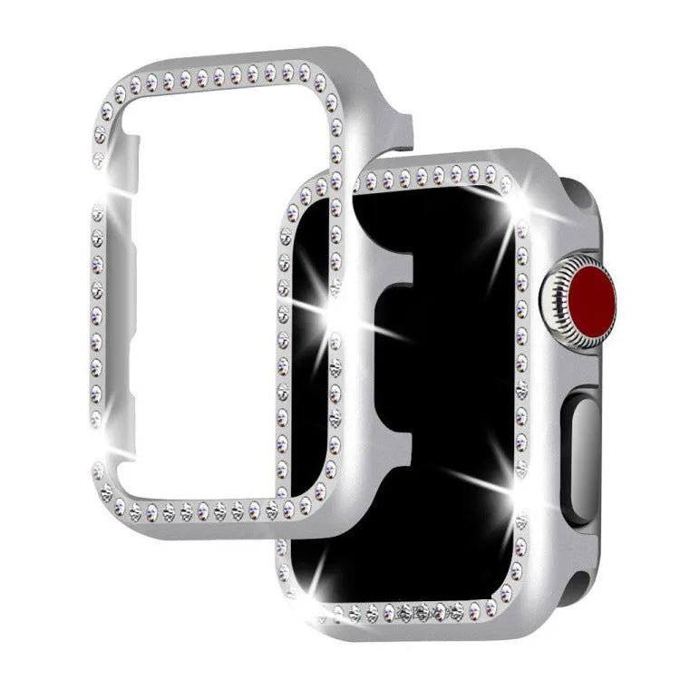 Aluminium alloy diamond protective case for Apple Watch in silver, black, rose gold, rose pink, and gold colour options.