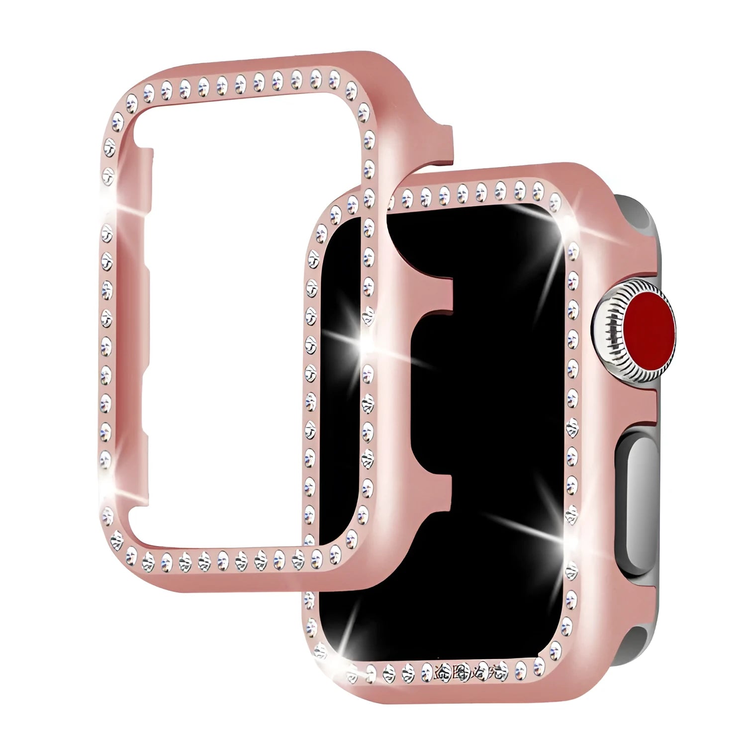 Aluminium alloy diamond protective case for Apple Watch in silver, black, rose gold, rose pink, and gold colour options.