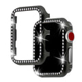 Aluminium alloy diamond protective case for Apple Watch in silver, black, rose gold, rose pink, and gold colour options.