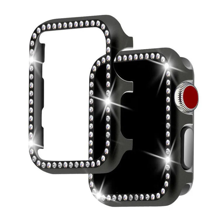 Aluminium alloy diamond protective case for Apple Watch in silver, black, rose gold, rose pink, and gold colour options.