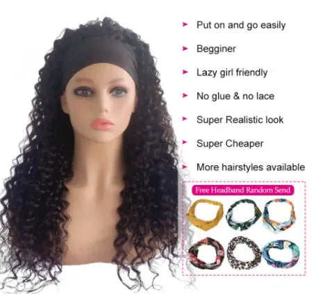 Ladies black chemical fiber hair band wig 26 inch 66cm full mechanism construction