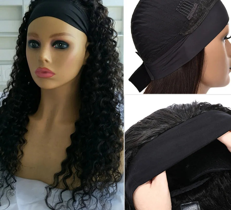 Ladies black chemical fiber hair band wig 26 inch 66cm full mechanism construction