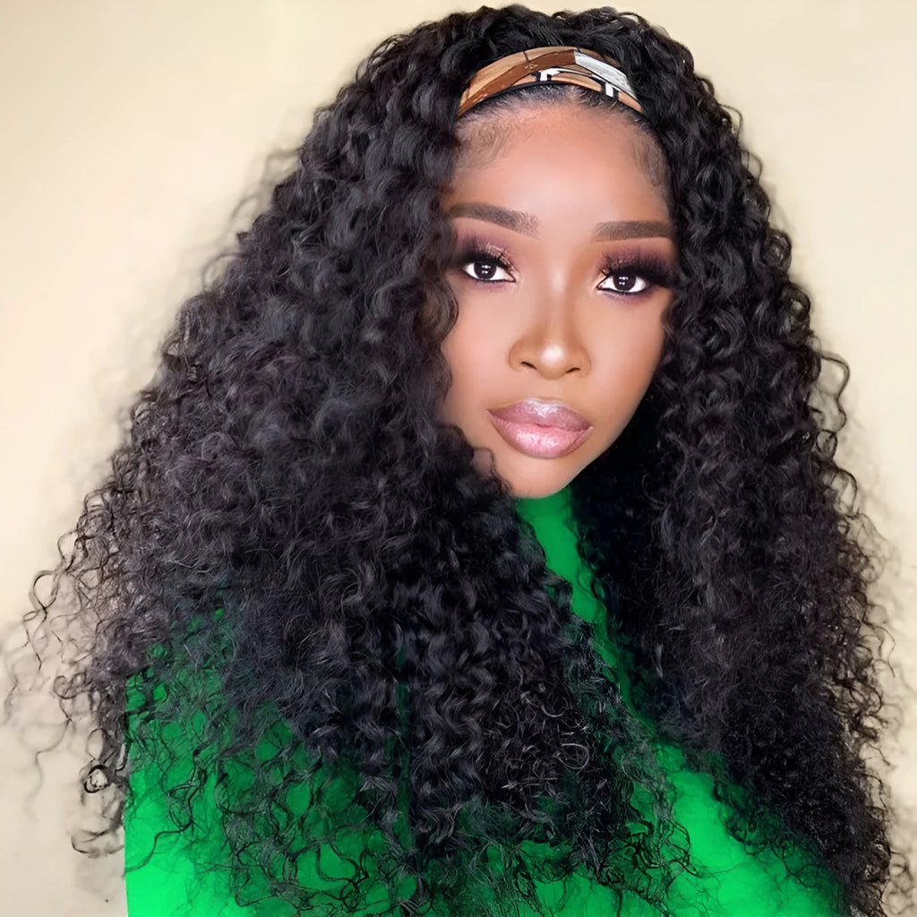 Ladies black chemical fiber hair band wig 26 inch 66cm full mechanism construction