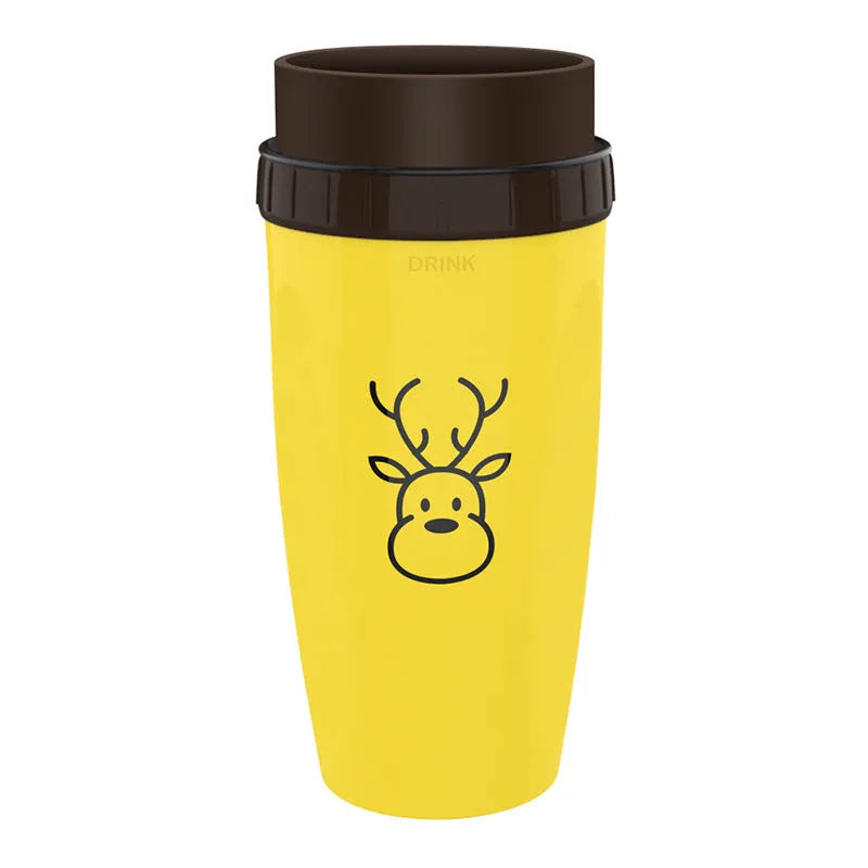 300ml green twist top lidless double wall travel cup with straw on blue background