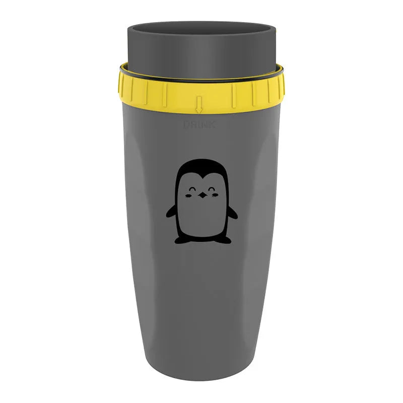 300ml green twist top lidless double wall travel cup with straw on blue background