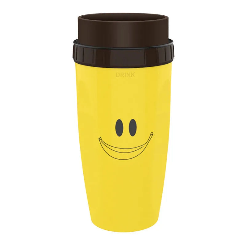 300ml green twist top lidless double wall travel cup with straw on blue background