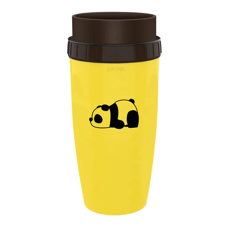 300ml green twist top lidless double wall travel cup with straw on blue background