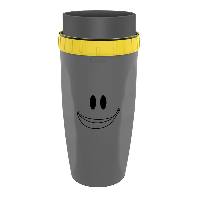 300ml green twist top lidless double wall travel cup with straw on blue background